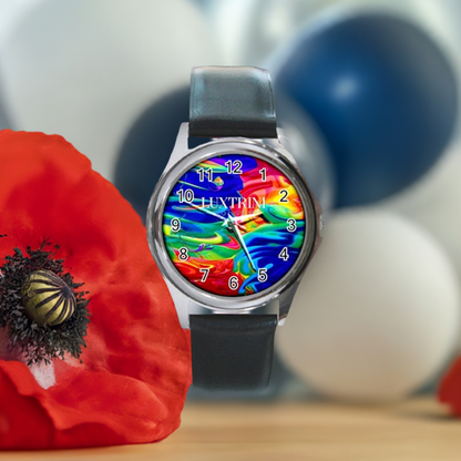 Rainbow Confusion Round Metal Watch