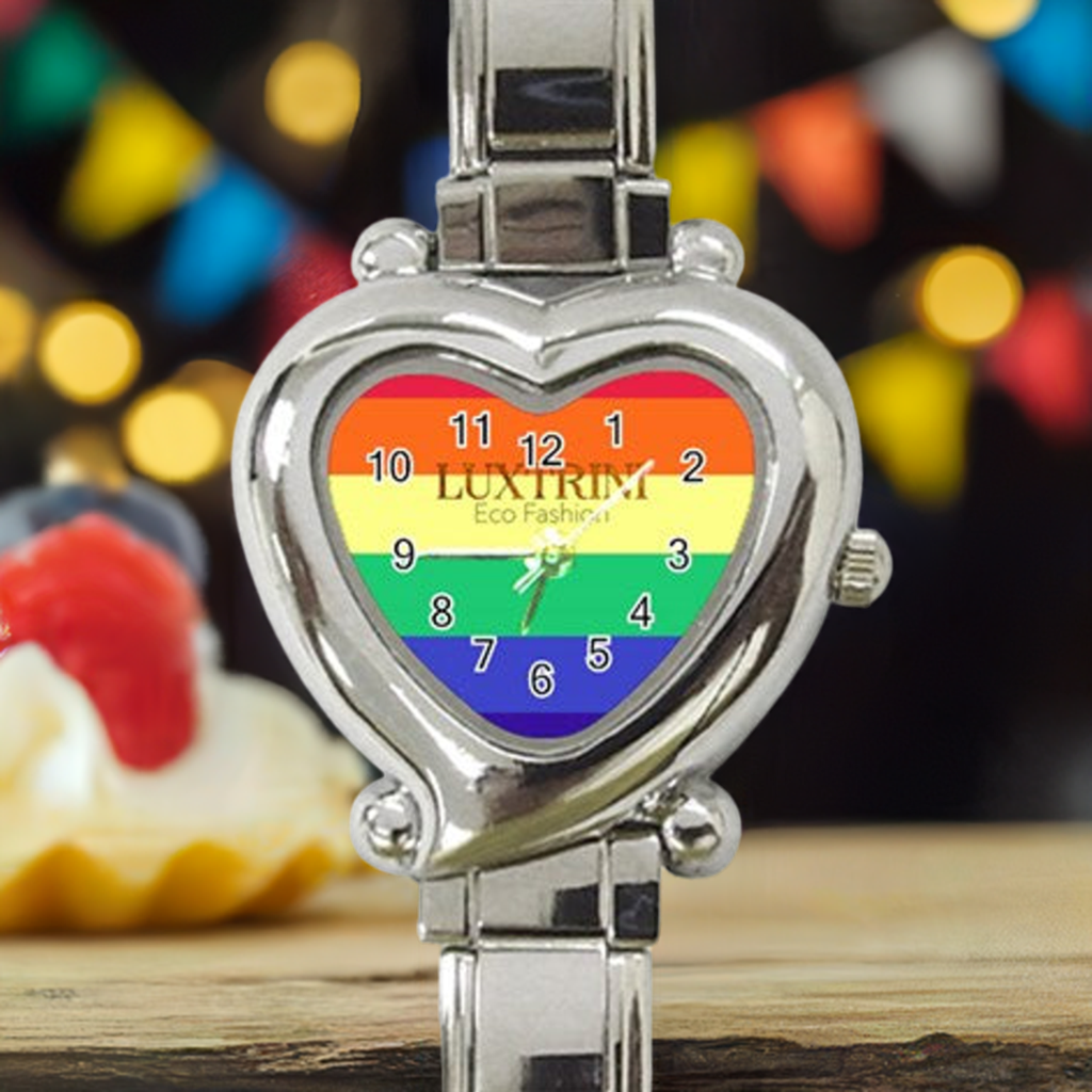 LGBTQ-Rainbow #12 Heart Italian Charm Watch