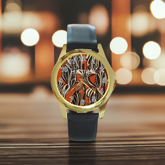 African - Ethnic Round Gold Metal Watch