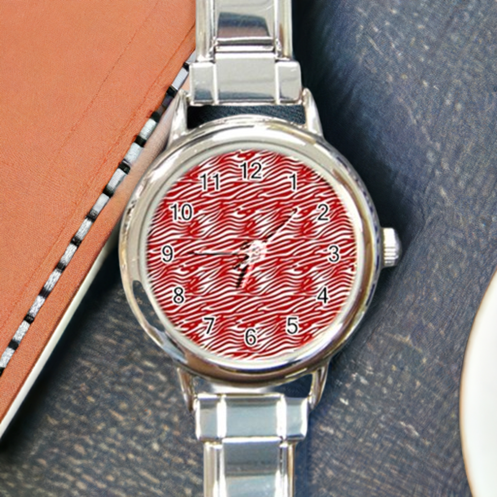 Round Italian Charm Watch Red Stripes