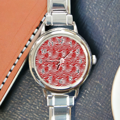 Round Italian Charm Watch Red Stripes