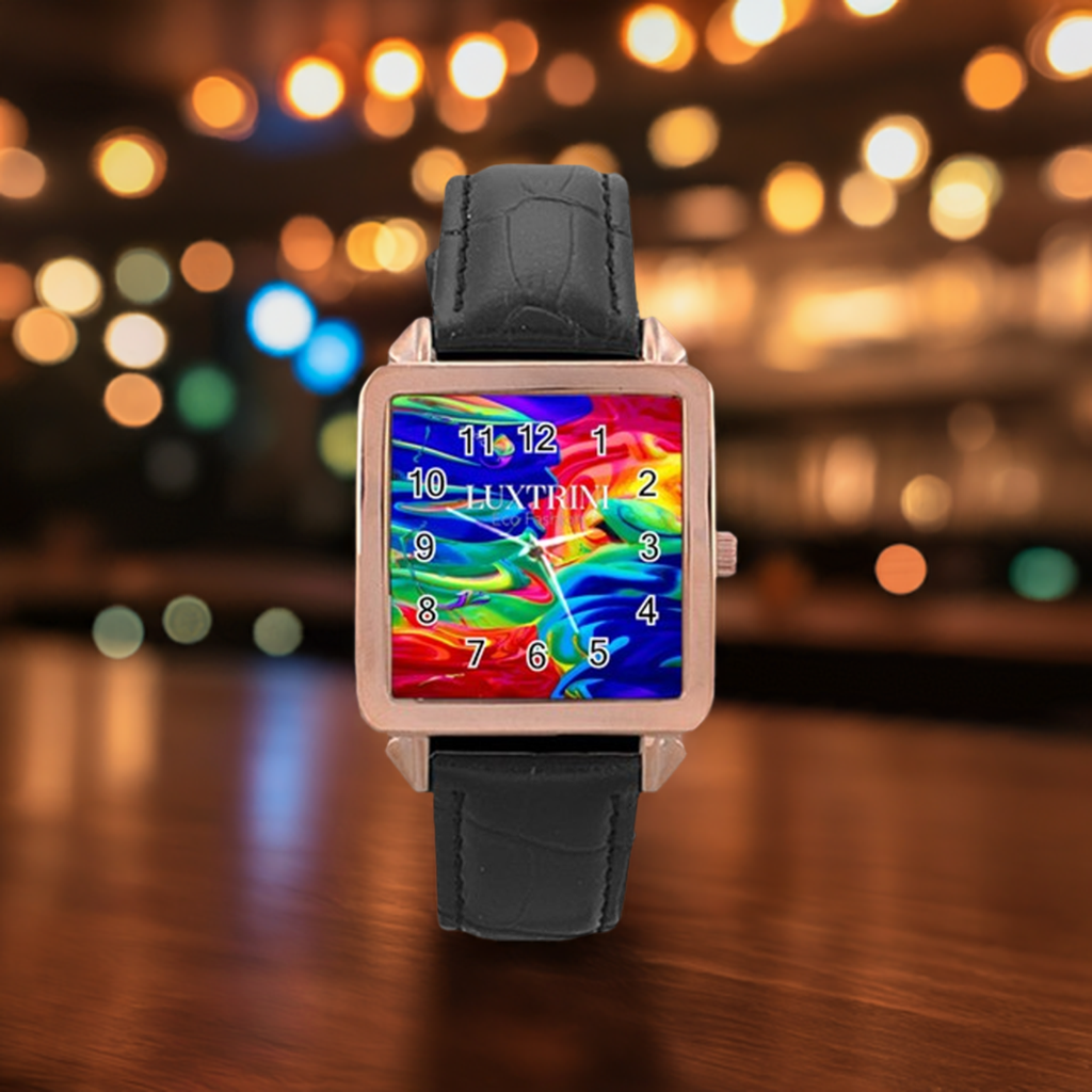 Rainbow Confusion Rose Gold Leather Watch