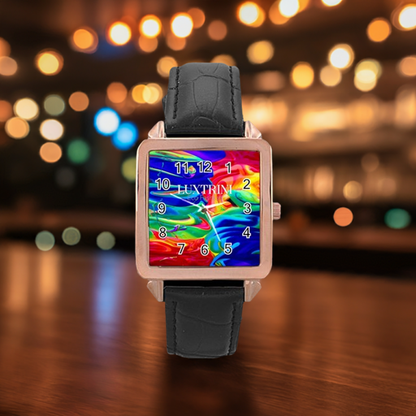 Rainbow Confusion Rose Gold Leather Watch