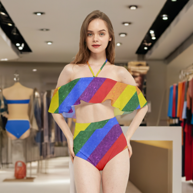 Colorful LGBTQ Halter Swimsuit with Flowy Design