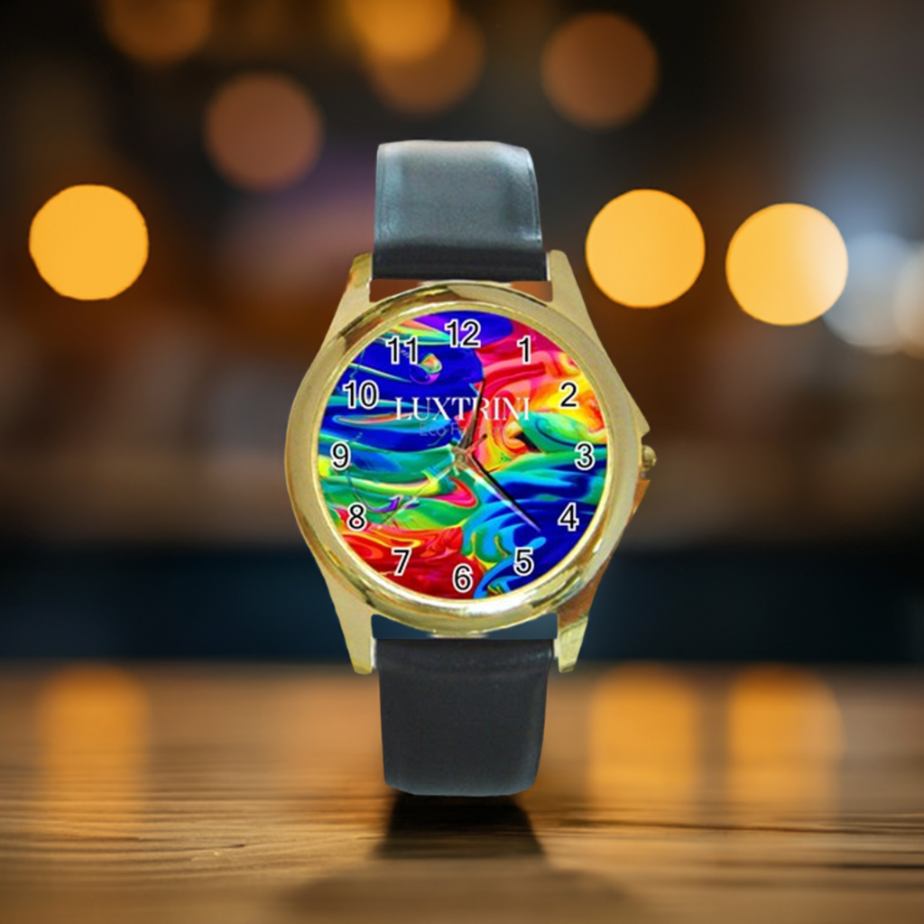 Rainbow Confusion Round Gold Metal Watch