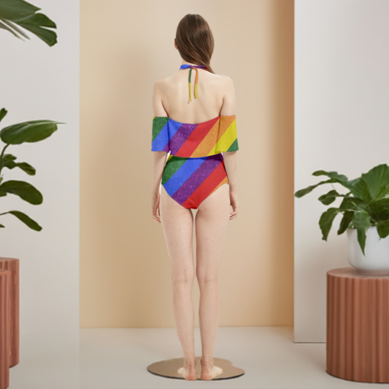 Colorful LGBTQ Halter Swimsuit with Flowy Design