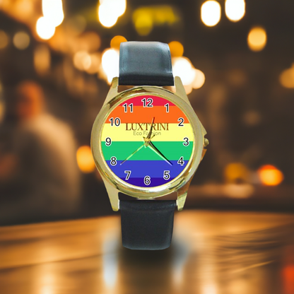 LGBTQ Rainbow Pride #12 Round Gold Metal Watch