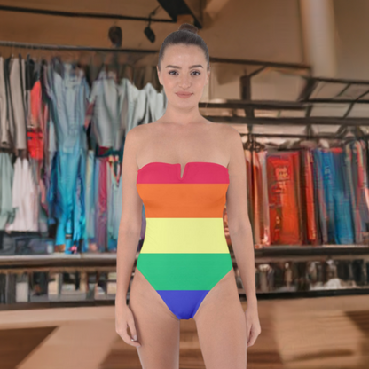 Colorful LGBTQ Rainbow One Piece Tie Back Swimsuit for Pride