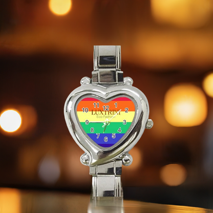 LGBTQ-Rainbow #12 Heart Italian Charm Watch