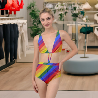 Vibrant LGBT Pride Criss Cross Two Piece Swimsuit Set