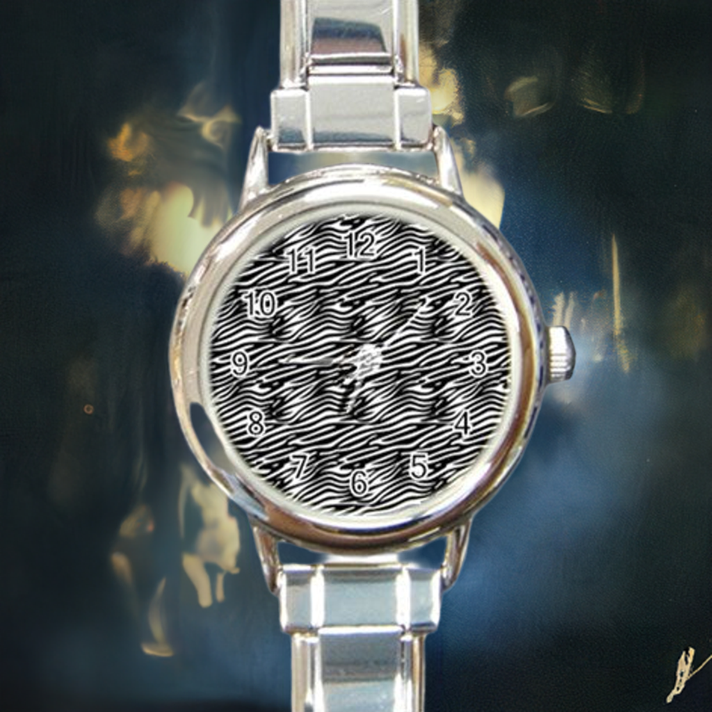 Round Italian Charm Watch Black Stripes