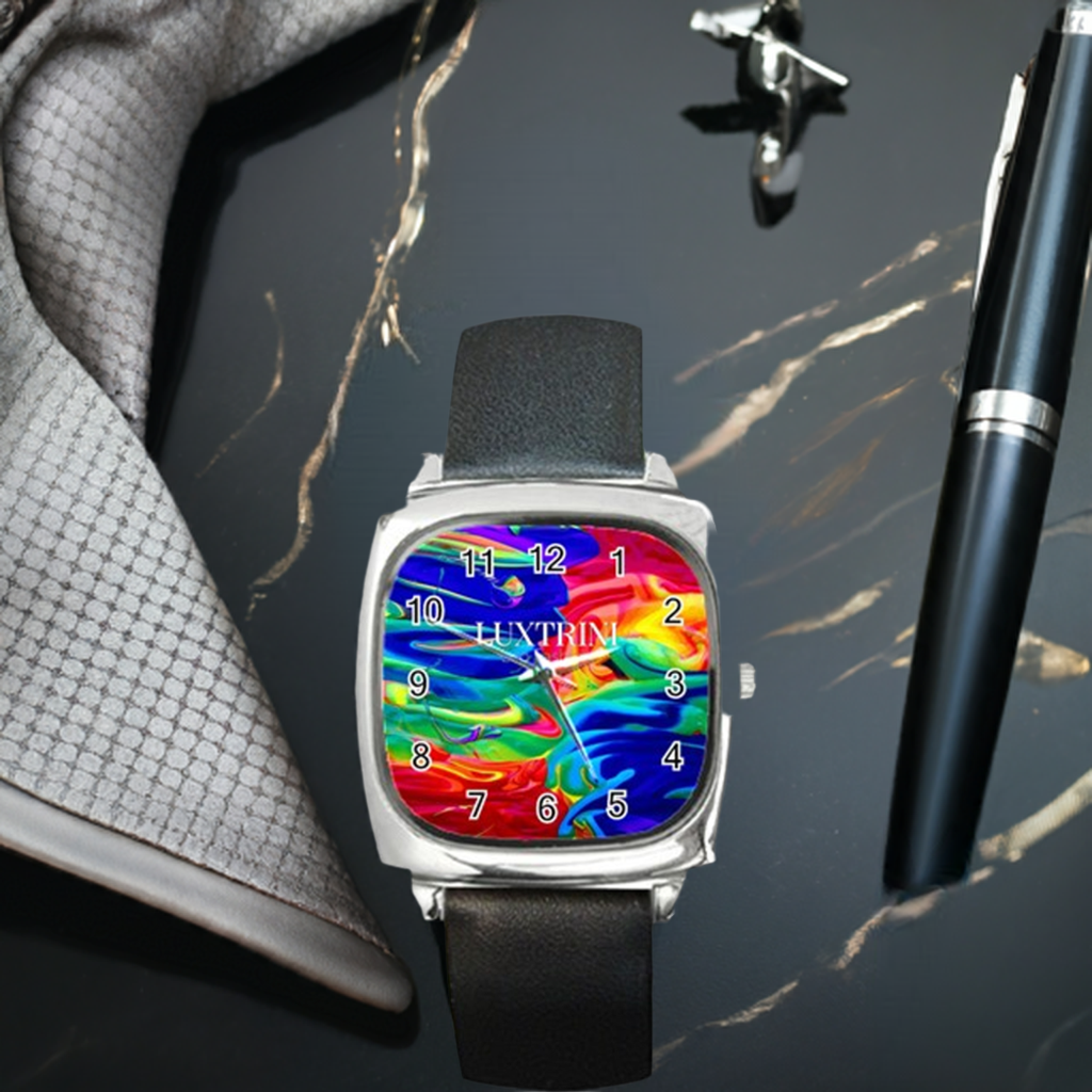 Rainbow Confusion Square Metal Watch