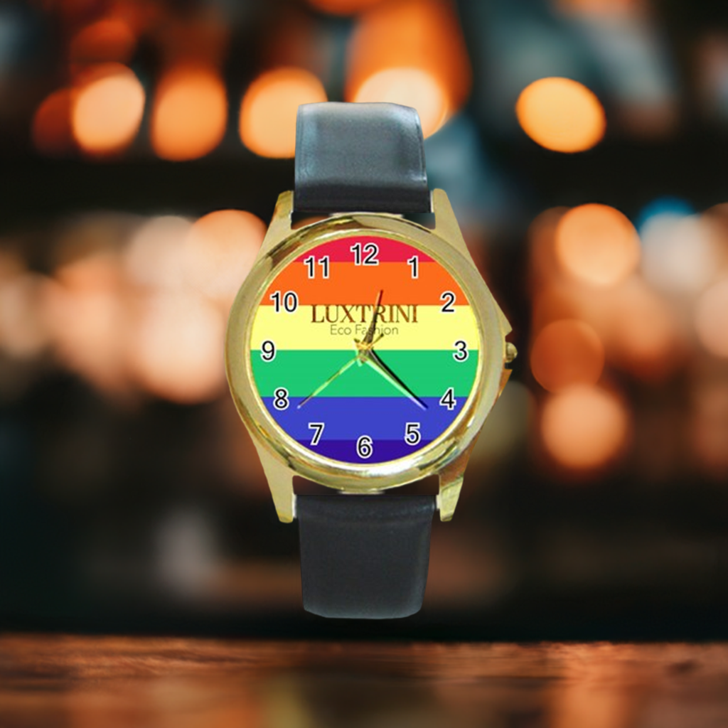 LGBTQ Rainbow Pride #12 Round Gold Metal Watch