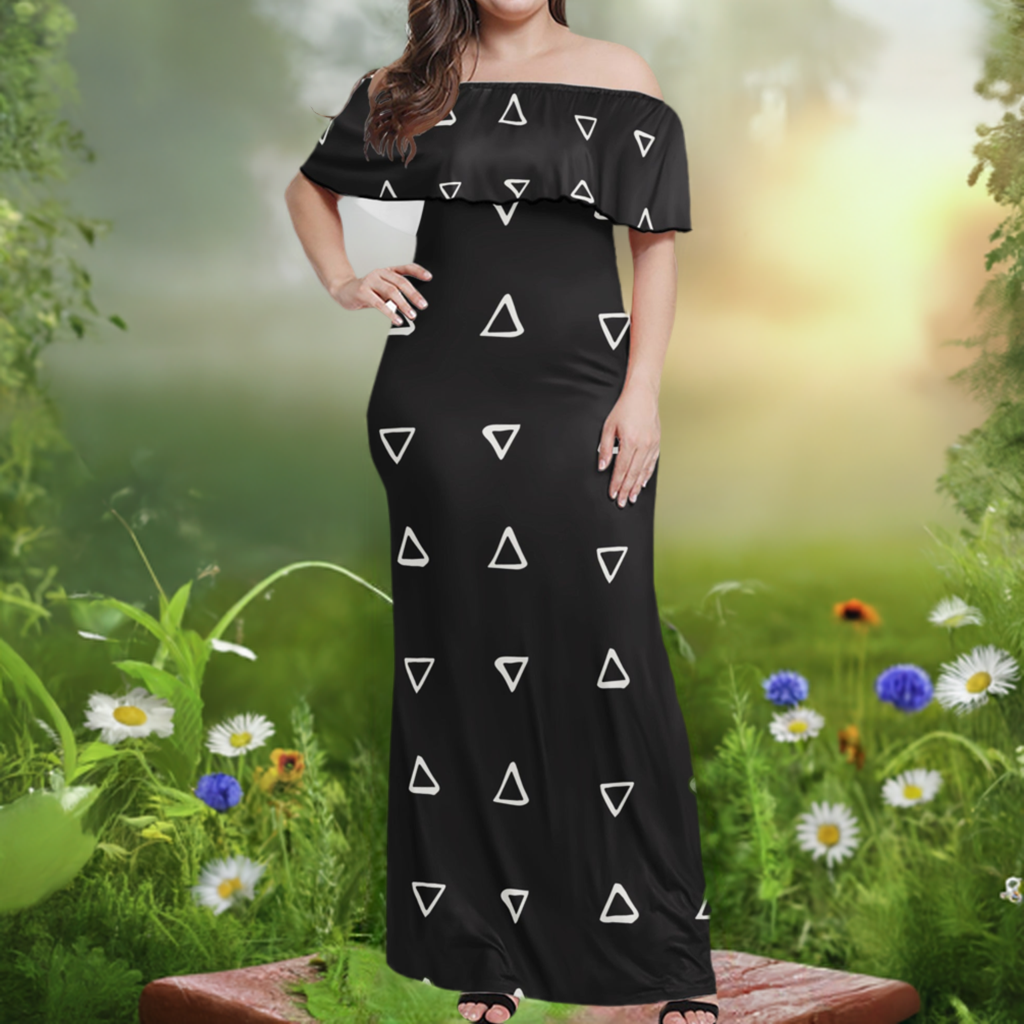 African Ethnic Mudcloth Black and White Women Off Shoulder Maxi Dress - Sizes up to 7XL