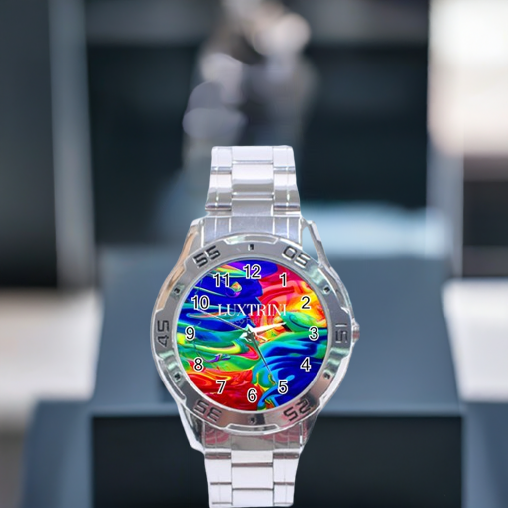 Elegant Unisex Stainless Steel Watch with Rainbow Confusion Design