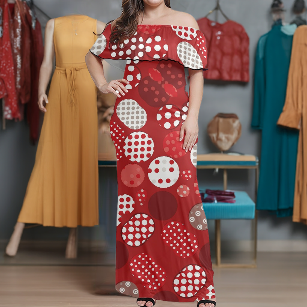 Red Polka Dot Women's Off The Shoulder Short Sleeve Dress