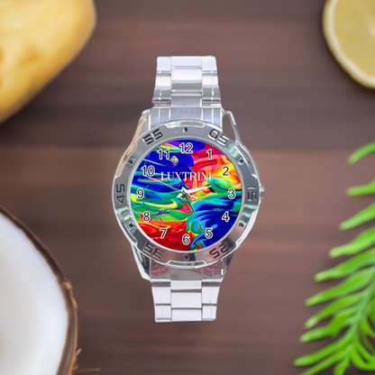 Elegant Unisex Stainless Steel Watch with Rainbow Confusion Design