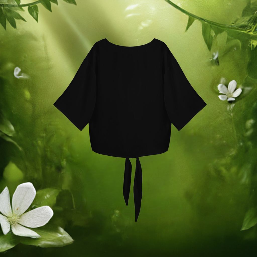 Elevate Your Wardrobe with Luxtrini’s V-Neck Streamers Blouse - Classic Black