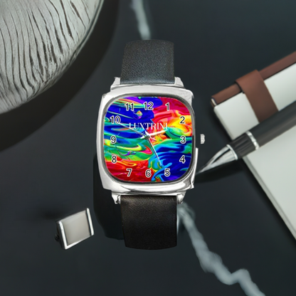 Rainbow Confusion Square Metal Watch