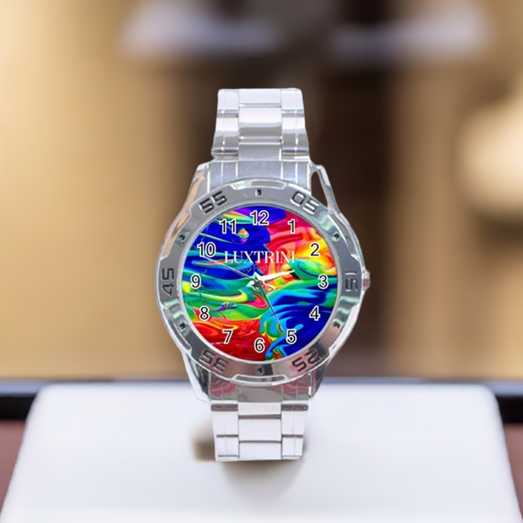 Elegant Unisex Stainless Steel Watch with Rainbow Confusion Design