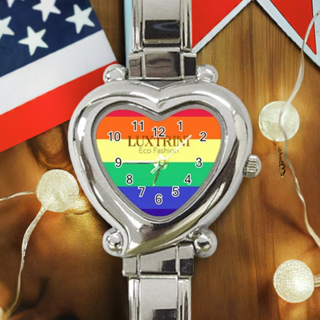 LGBTQ-Rainbow #12 Heart Italian Charm Watch