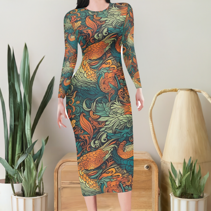 Our Exquisite Dragon and Phoenix Women Bodycon Midi Sheath Dress