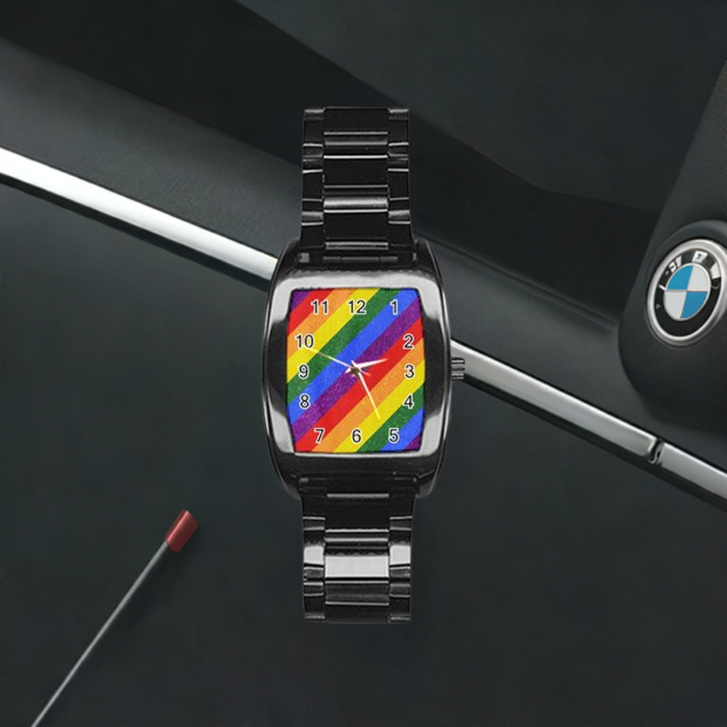 Rainbow Pride Stainless Steel Barrel Watch