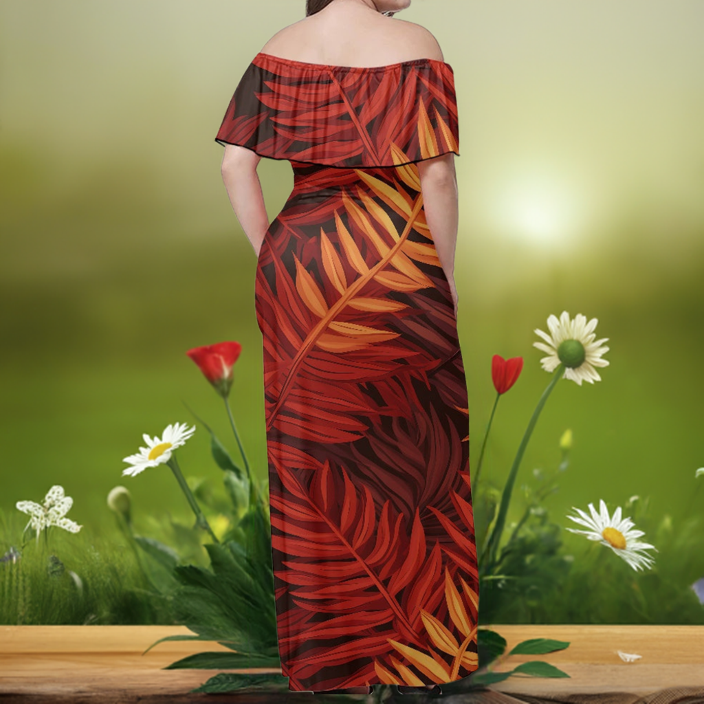 Luxtrini’s Elegant Off-Shoulder Tropical Maxi Dress for Beach, Club, Office, and Gala