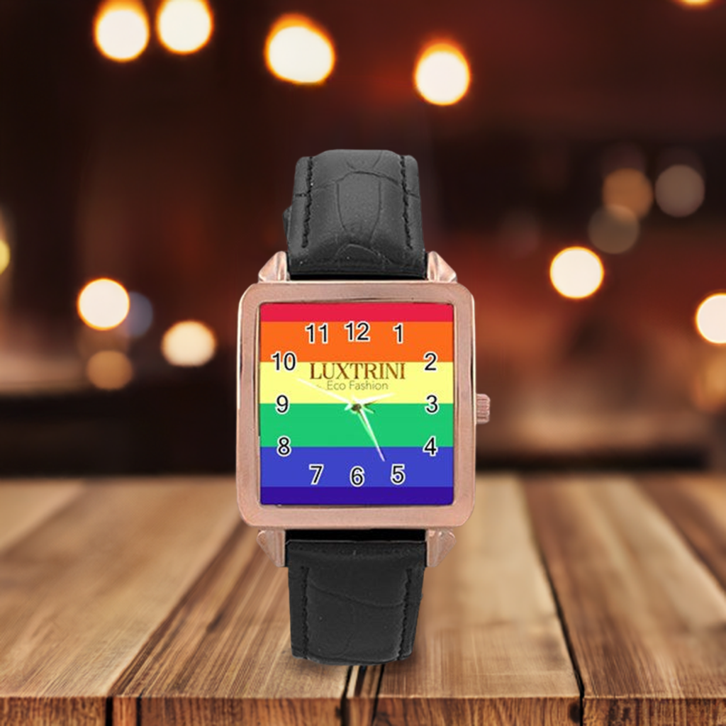 LGBTQ Rainbow Pride #12 Rose Gold Leather Watch