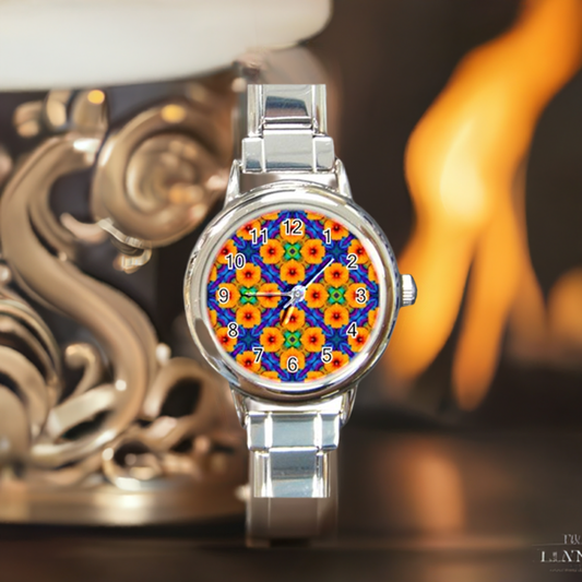 Hibiscus Array Round Italian Charm Watch