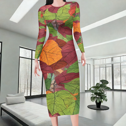 Autumn Leaves Women Bodycon Midi Sheath Dress - up to 4XL