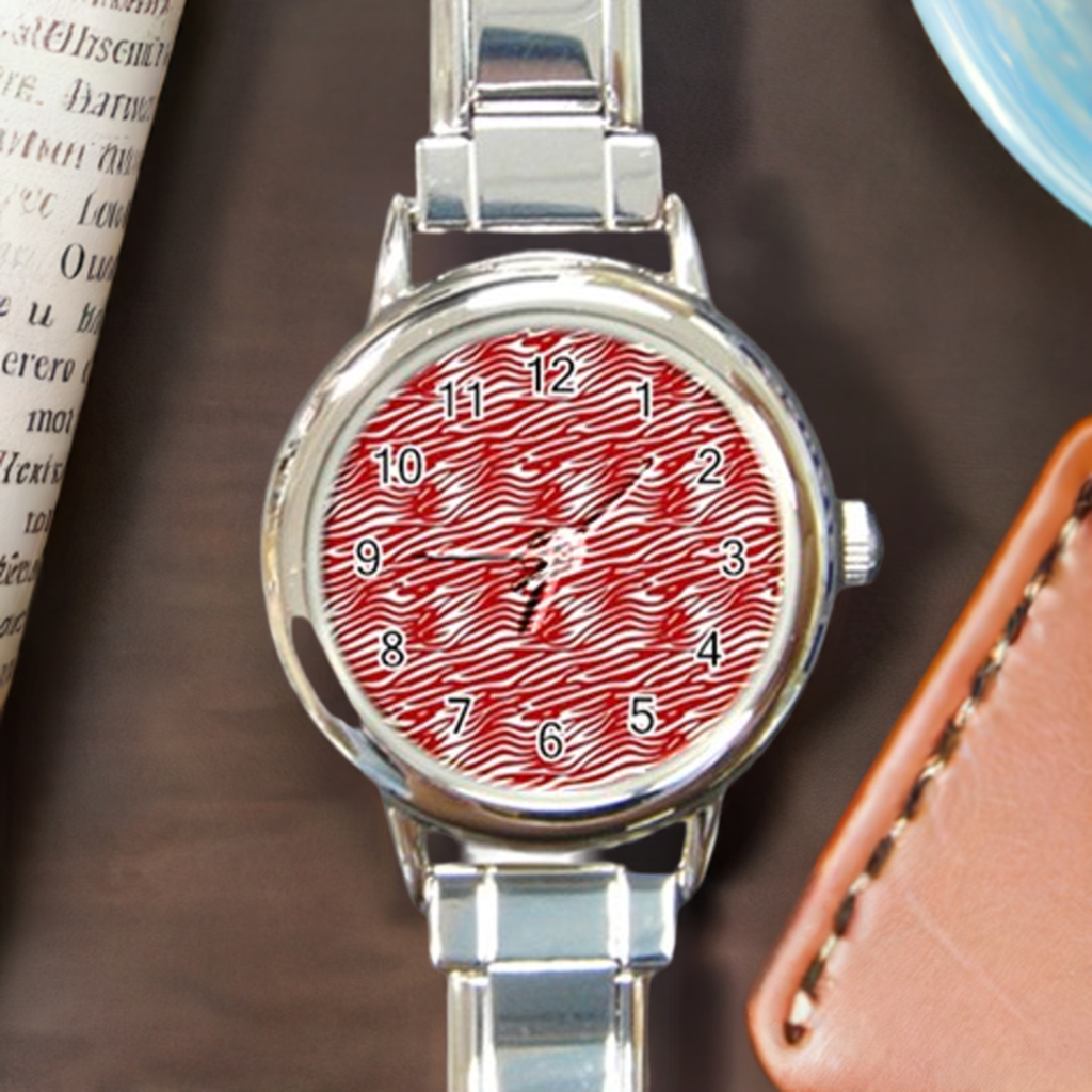 Round Italian Charm Watch Red Stripes