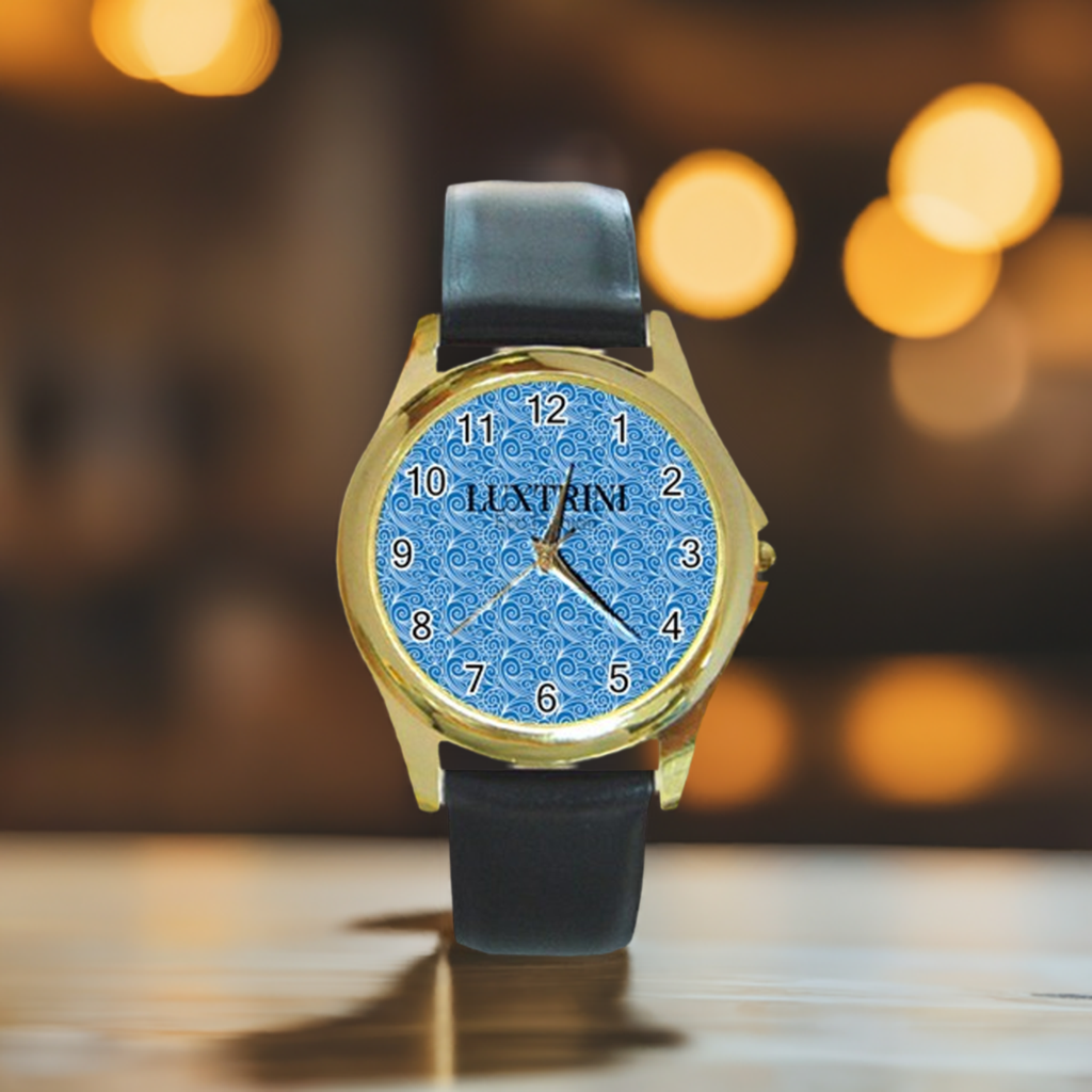 Blue Wind Round Gold Metal Watch