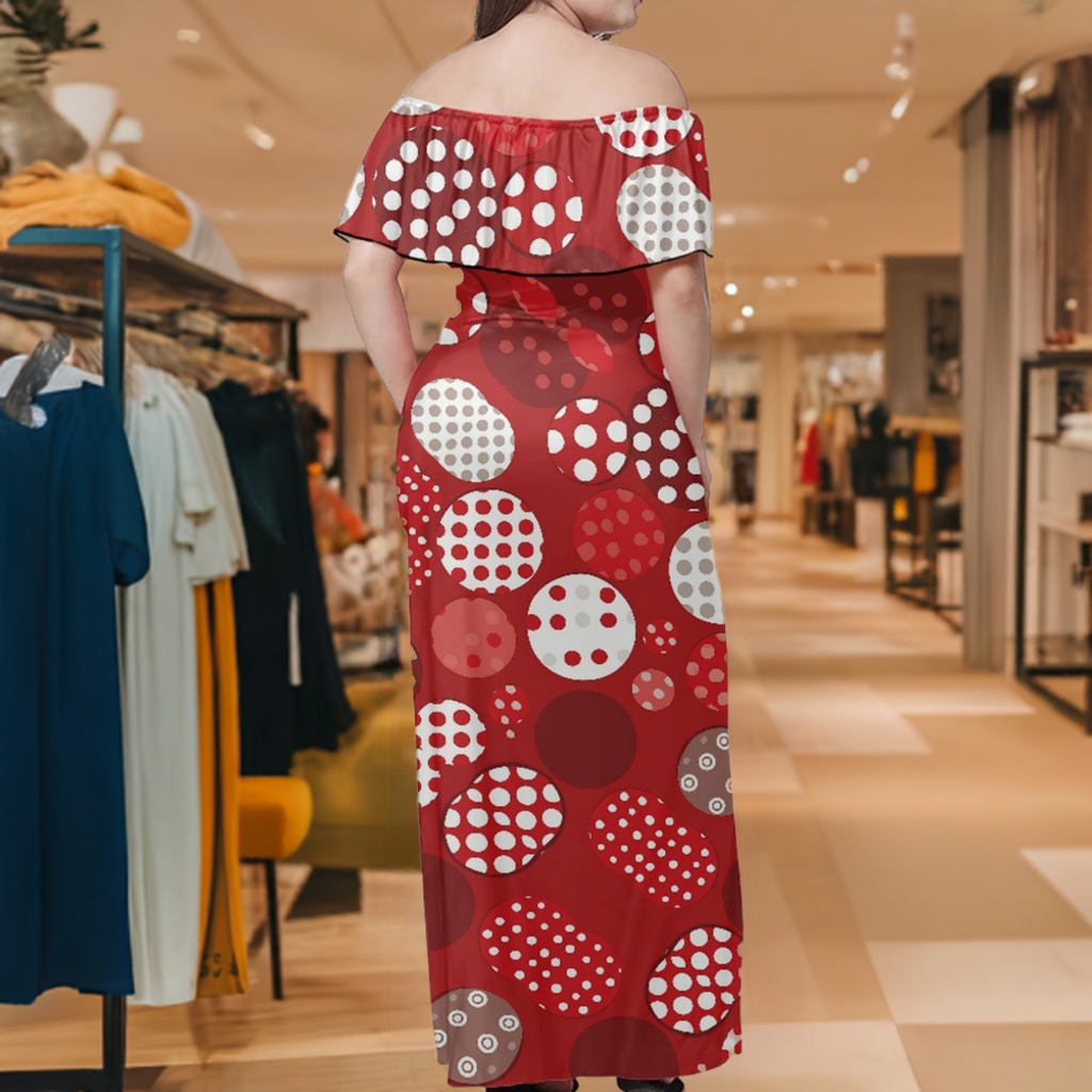 Red Polka Dot Women's Off The Shoulder Short Sleeve Dress