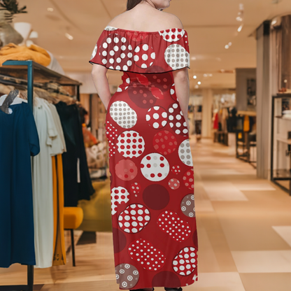 Red Polka Dot Women's Off The Shoulder Short Sleeve Dress