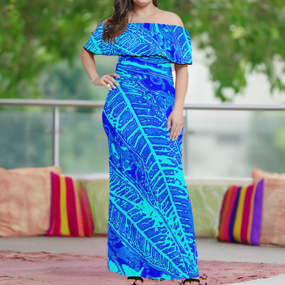 Vibrant Blue Croton Women Off Shoulder Maxi Dress - Sizes upto 7XL