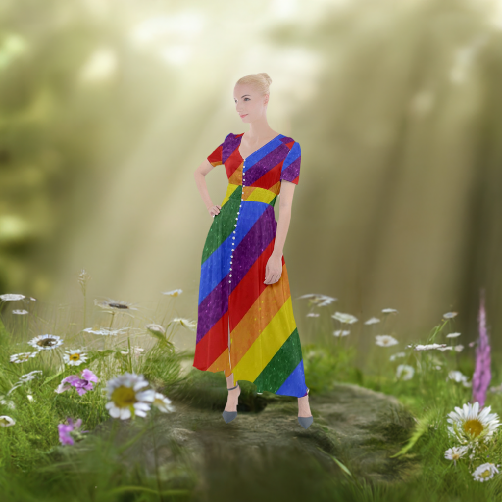 Rainbow Pride Button-Up Short Sleeve Maxi Dress - Versatile, Stylish, and Perfect for Any Occasion