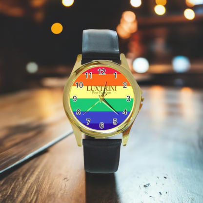 LGBTQ Rainbow Pride #12 Round Gold Metal Watch