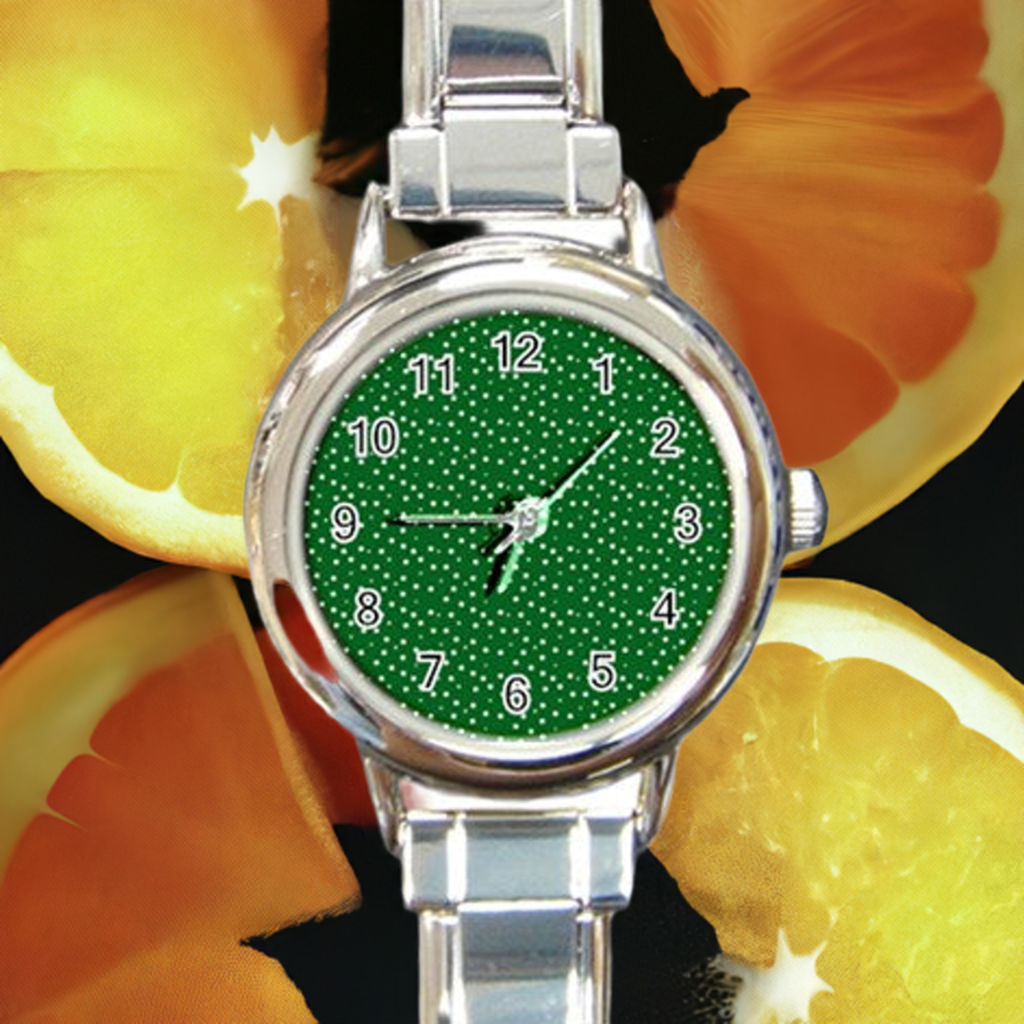 Round Italian Charm Watch Green Dots