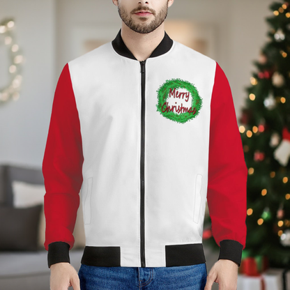 Christmas Men's Bomber Jacket - Red Accent