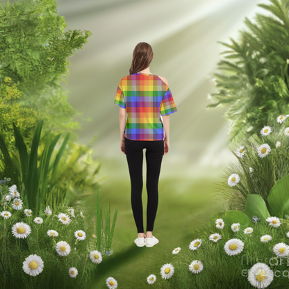 Rainbow Plaid One Shoulder Cut Out T-Shirt - Casual, Chic, and Perfect for Everyday Elegance