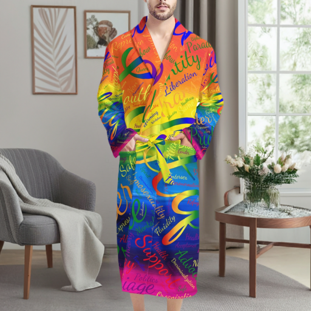LGBTQ Word Cloud Men's Bathrobe