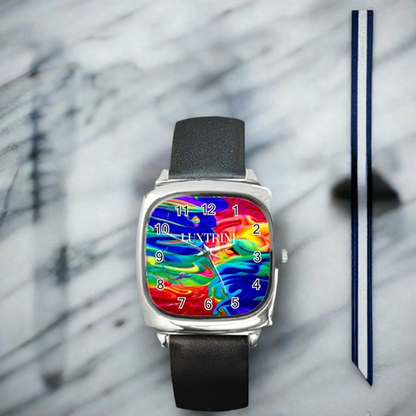 Rainbow Confusion Square Metal Watch