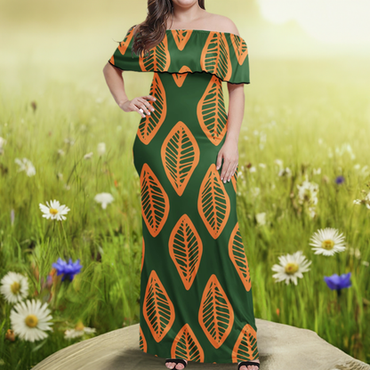 African Ethnic MudCloth Women Off Shoulder Maxi Dress - Sizes up to 7XL