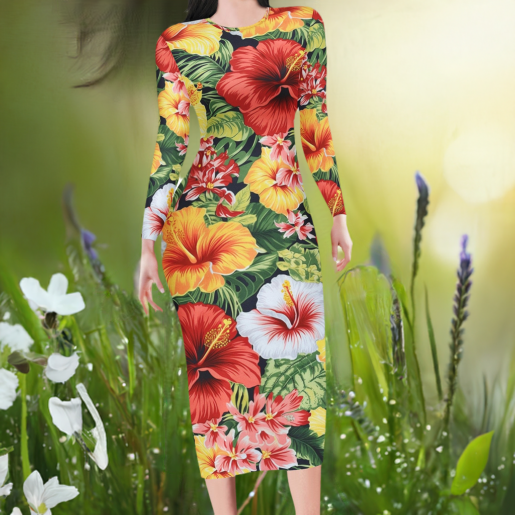 Hibiscus Women Bodycon Midi Sheath Dress