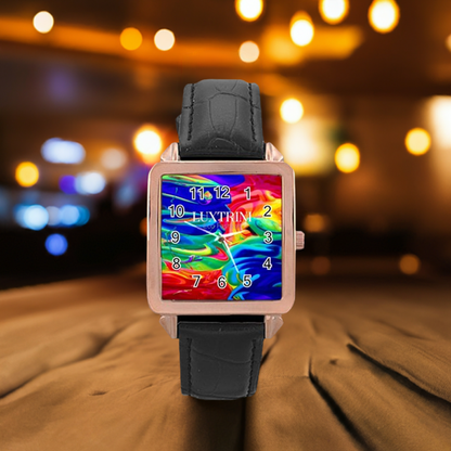 Rainbow Confusion Rose Gold Leather Watch