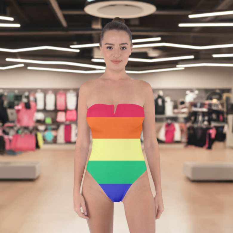 Colorful LGBTQ Rainbow One Piece Tie Back Swimsuit for Pride