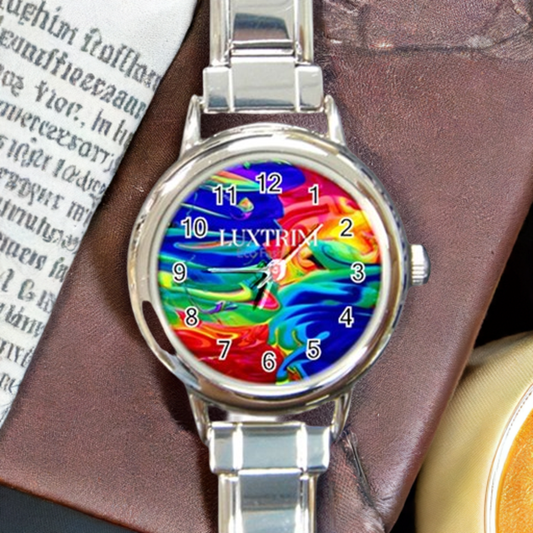 Rainbow Confusion Round Italian Charm Watch