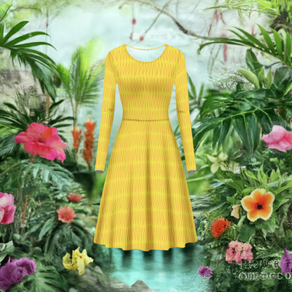 African Mudcloth #40 Women Long Sleeve Scoop Neck Ruffle Dress - Women's Custom Dress