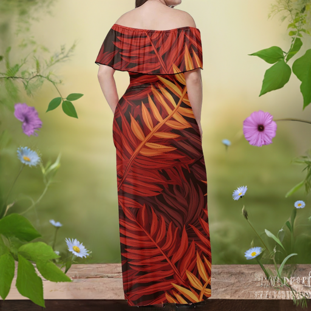 Luxtrini’s Elegant Off-Shoulder Tropical Maxi Dress for Beach, Club, Office, and Gala